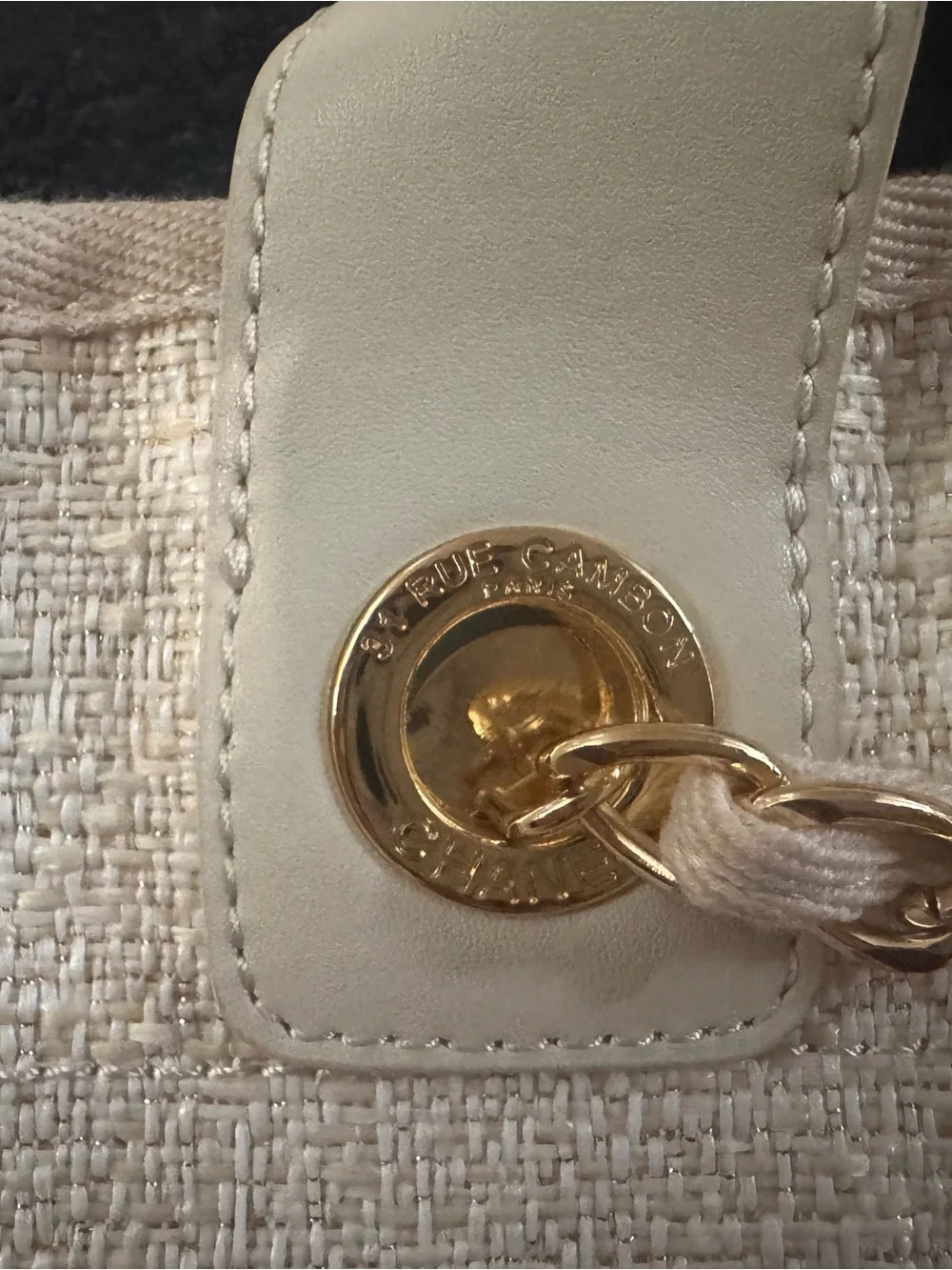 CHANEL Ivory and Gold Logo Canvas Shopper Tote